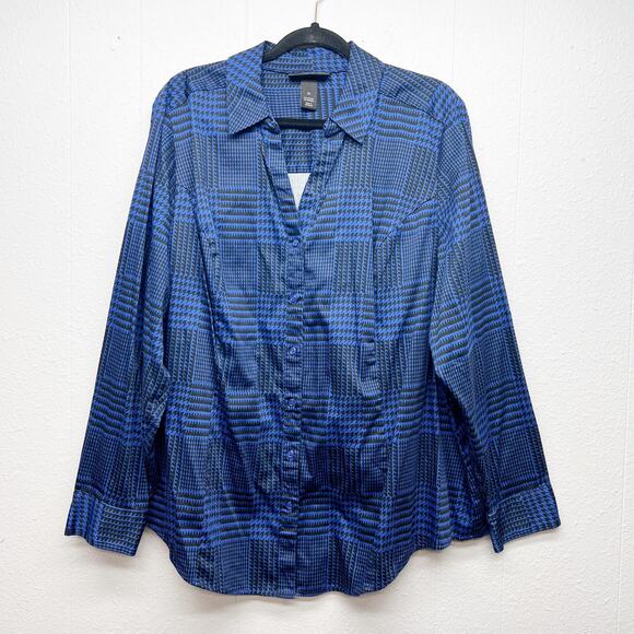 Lane Bryant Tops - Lane Bryant Plaid Blue Shirt Womens 28 Career Business Casual Workwear Office